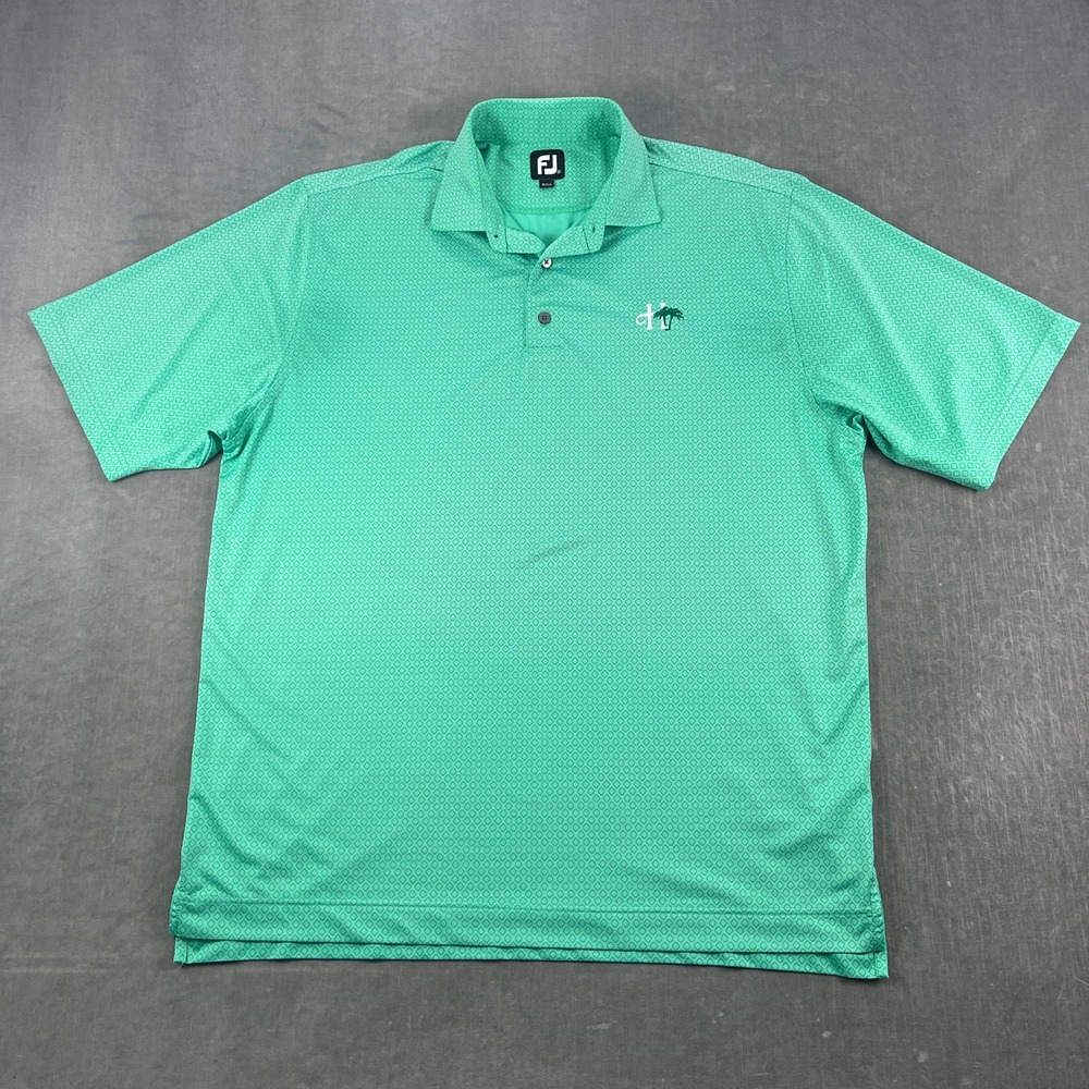 FootJoy Mens XL Green Polo Shirt Geometric Print Performance Golf Top